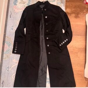 Burberry Black Wool Trench Coat with Stand Collar